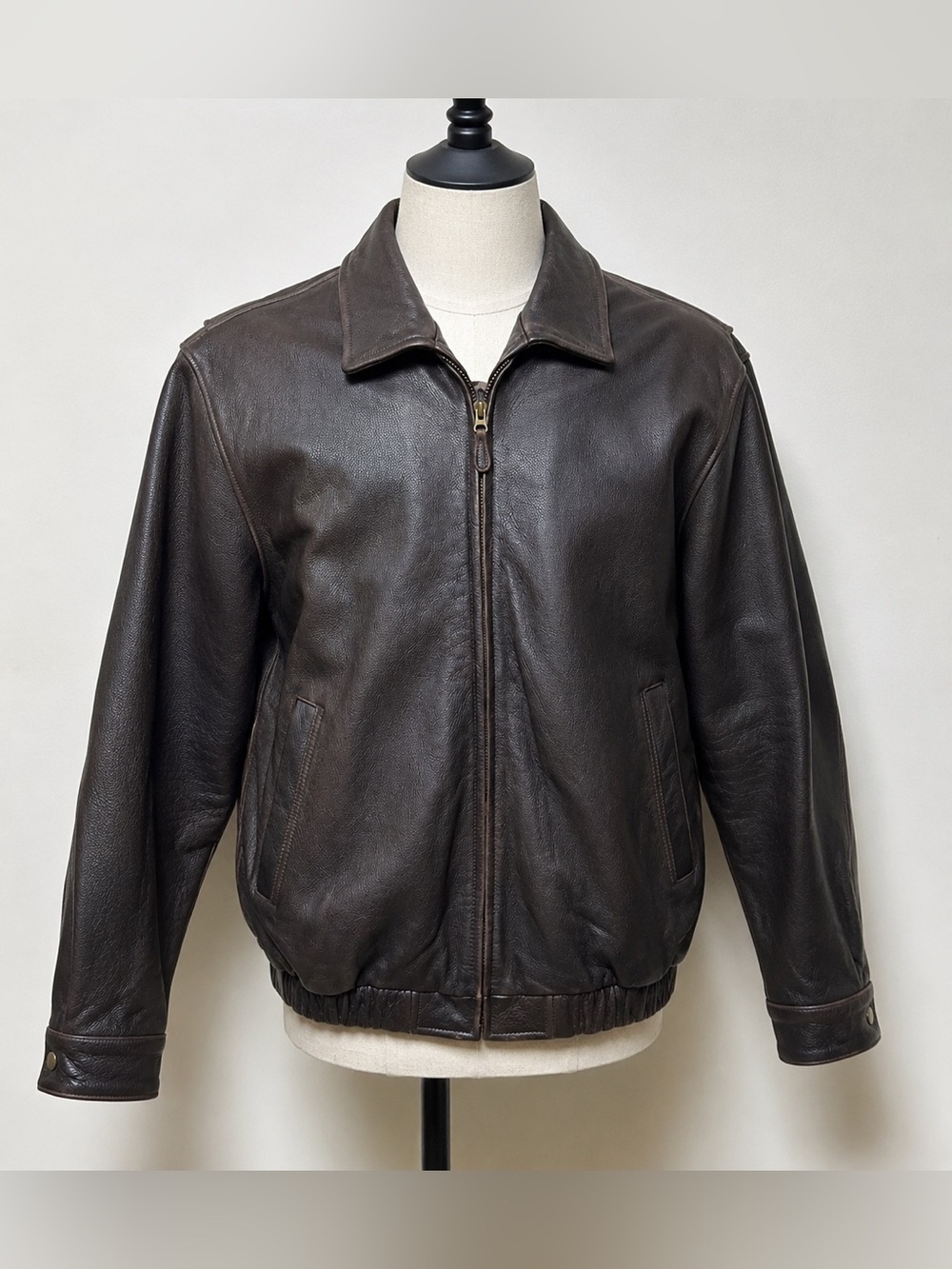 St. John’s Bay Genuine Leather Bomber Jacket Brown Men’s Large Classic